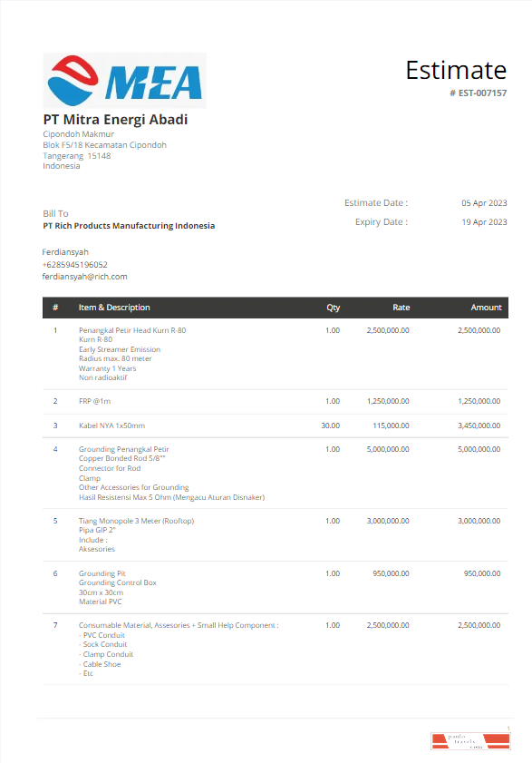 INDONESIA MEA utility bill Word and PDF template